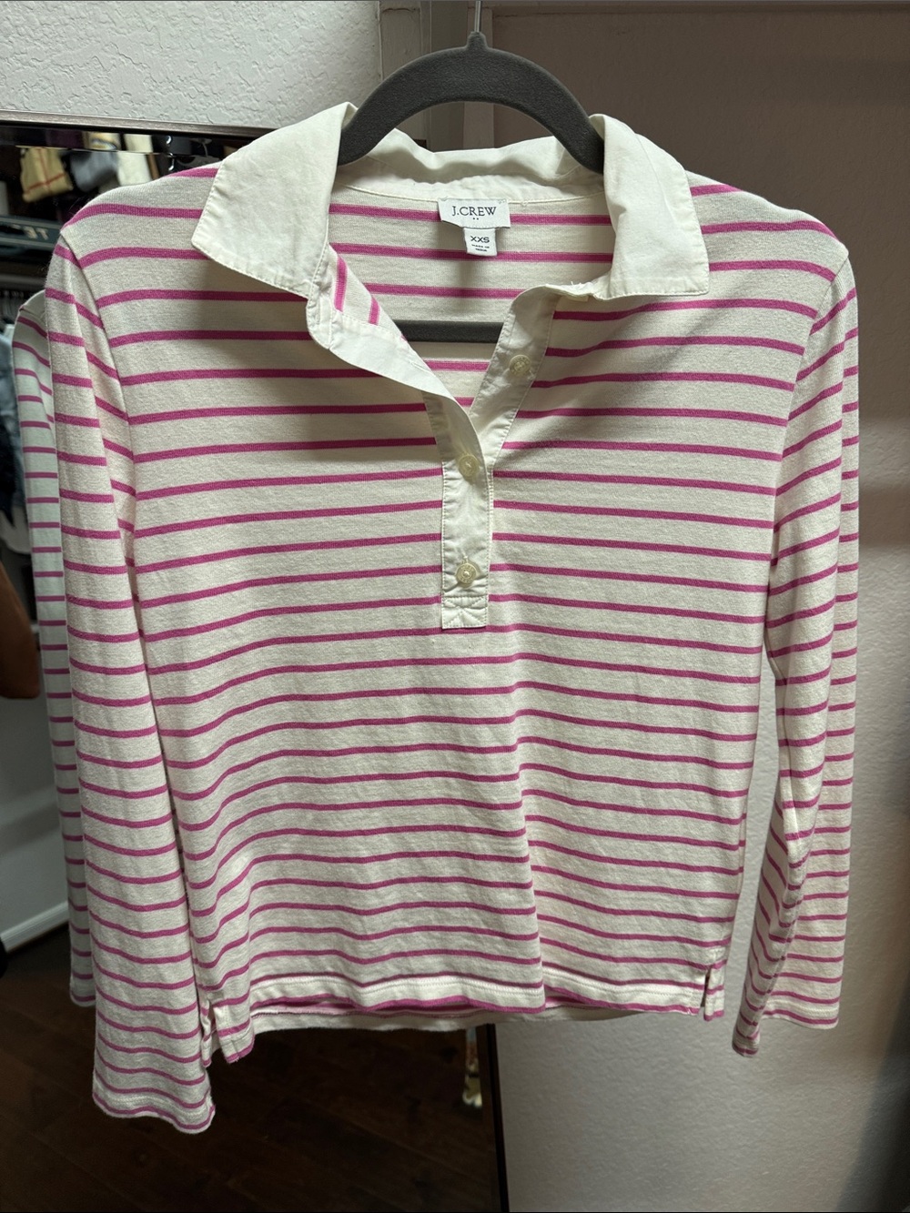 J. Crew Pink & Cream Striped Collared Long Sleeve Top